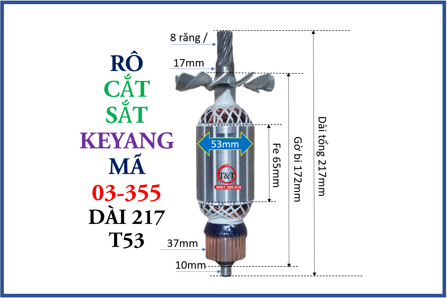 Rô máy cắt sắt ke yang, rô to máy cắt săt keyang dài 217 thân 53 8 răng dấu SẮC