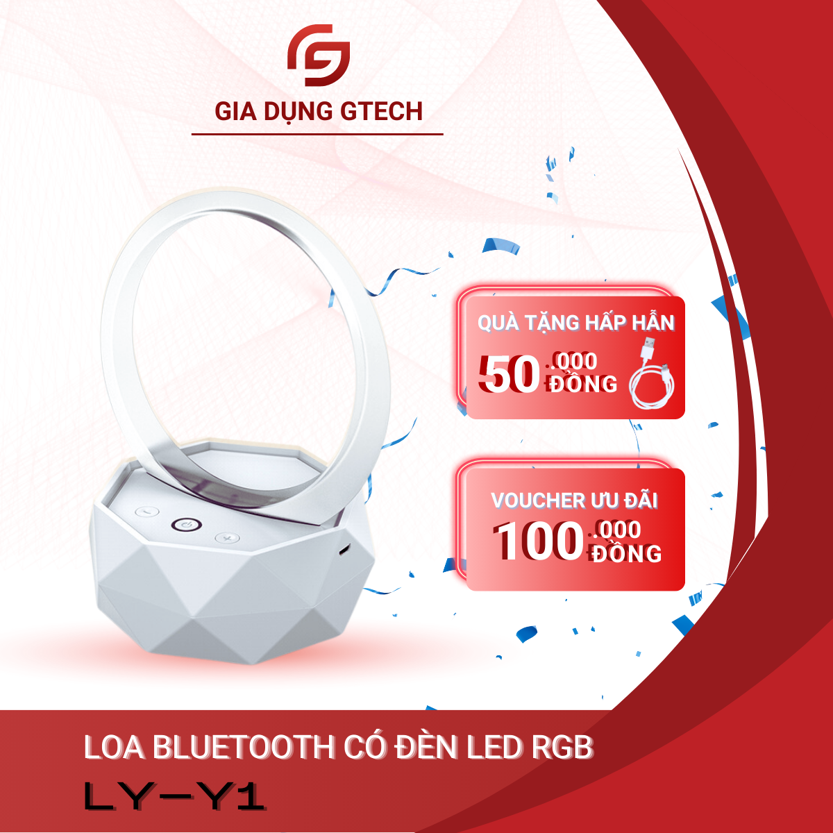 Đèn LED RGB LY-Y1 có loa bluetooth 5.0 âm thanh hay chế độ LED nháy thiết kế sáng tạo tặng kèm cáp sạc