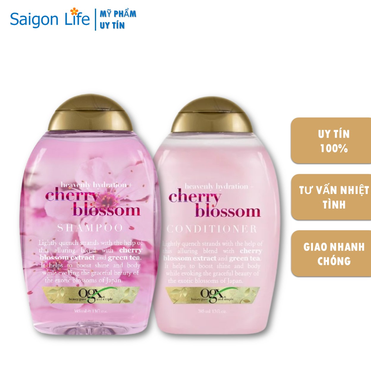 Dầu Gội hoặc Xả dưỡng dày tóc, cấp ẩm, suôn mượt và phục hồi hư tổn OGX Cherry 385ml