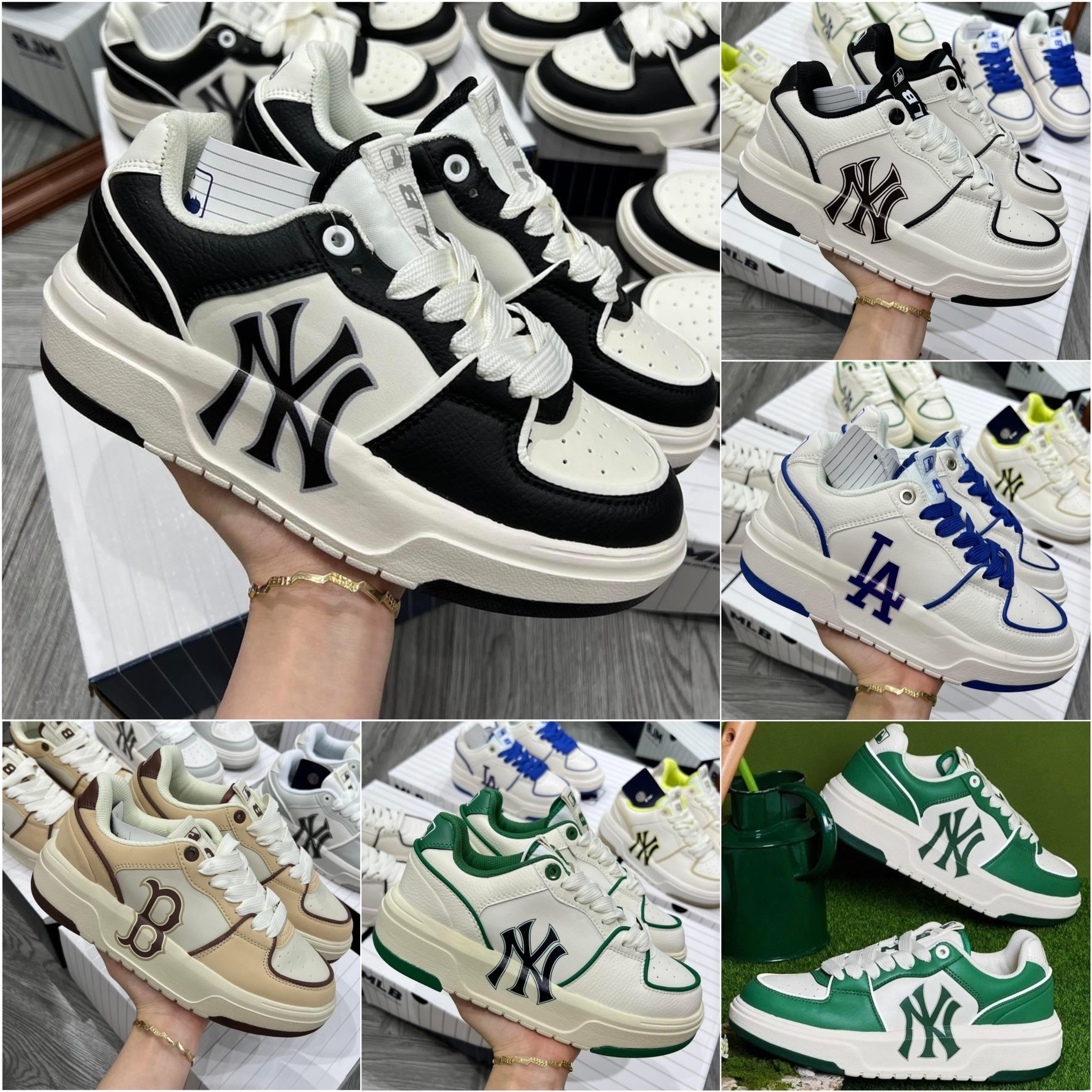 Ảnh + hàng sẵn ) giày mlb nam nữ, giày mlb chunky 3 màu độn đế cao cấp size 36_43 nam nữ full box bill