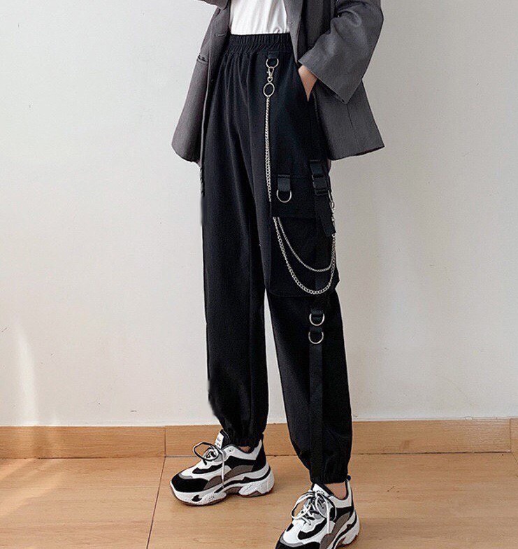 Quần Kaki Xích Phối Dây Kiểu Dáng Jogger Ống Suông Trẻ Trung Cá Tính/ Quần Jogger Nam Nữ Dáng Rộng Unisex Siêu Hàn Quốc S2Q