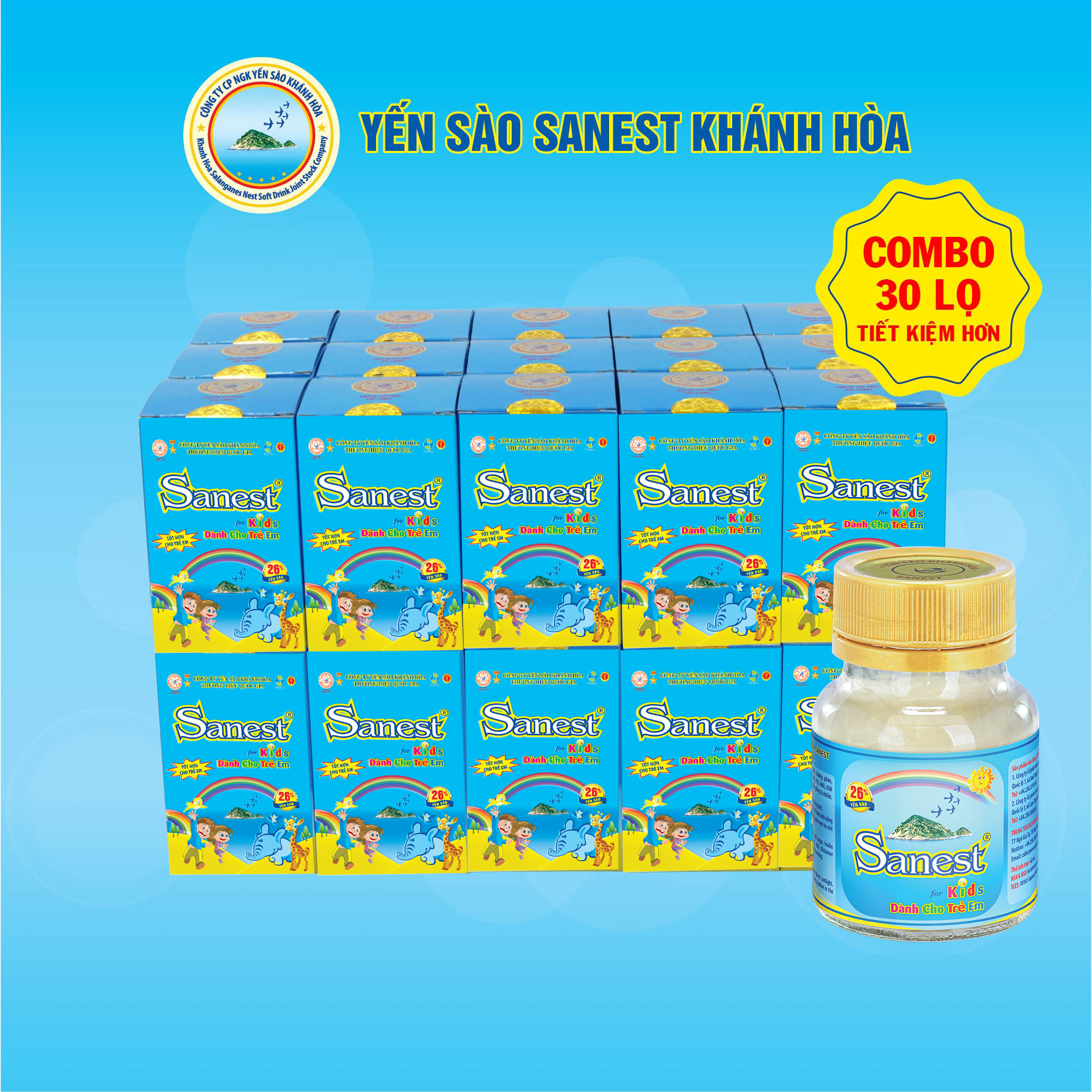 COMBO 30 LỌ Nước yến sào Khánh Hòa Sanest cho trẻ nhỏ lọ 62ml, 26% Yến sào.