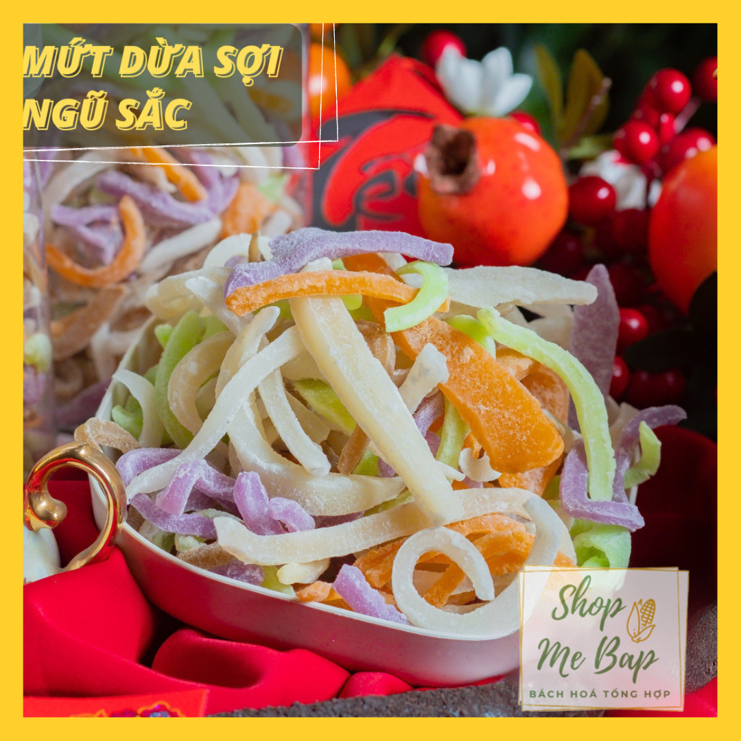 Mứt dừa sấy dẻo 250g - mứt dừa non sợi ngũ sắc - shop mẹ bắp