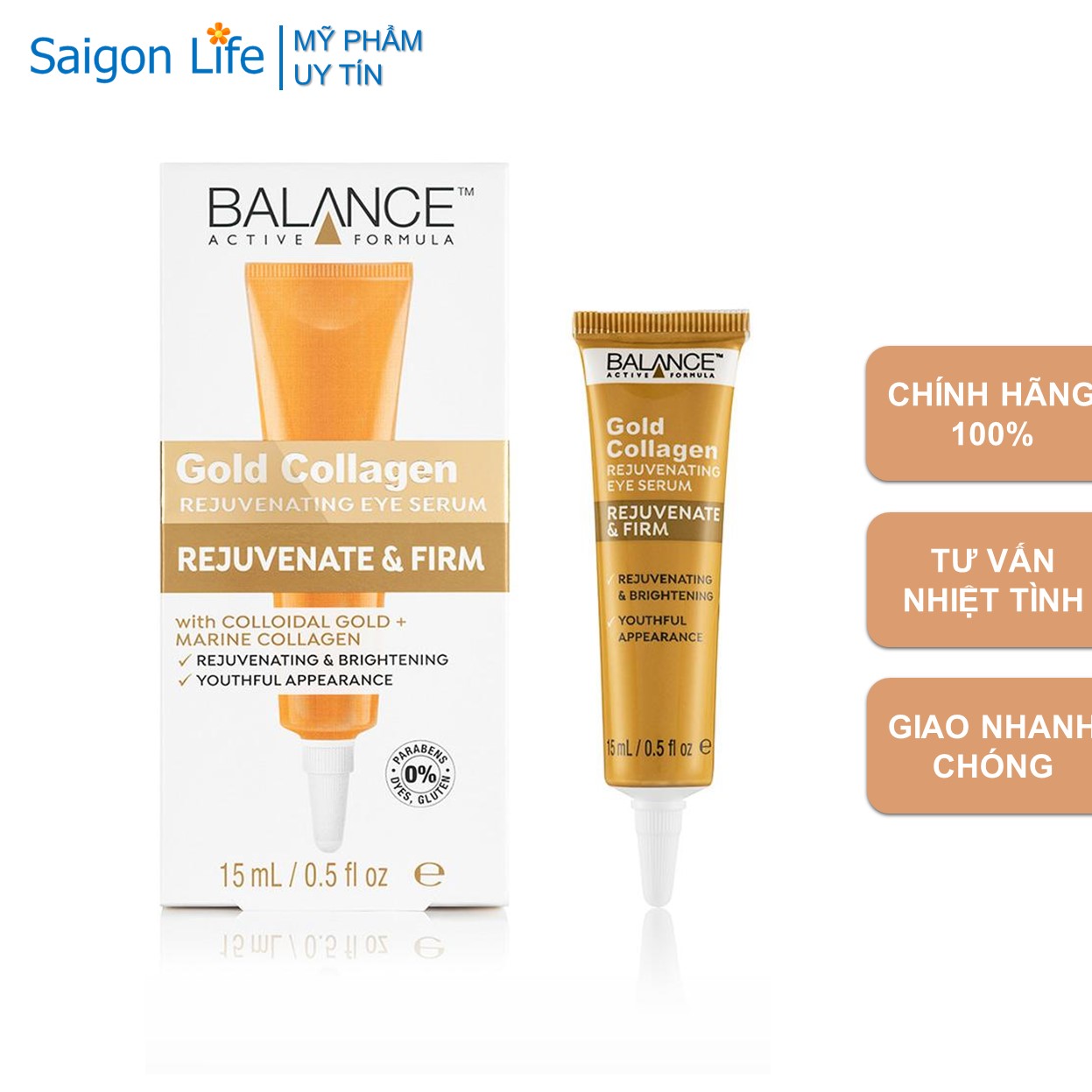 Tinh Chất Dưỡng Mắt, Giảm Nếp Nhăn Balance Active Formula Gold Collagen Serum 15ml