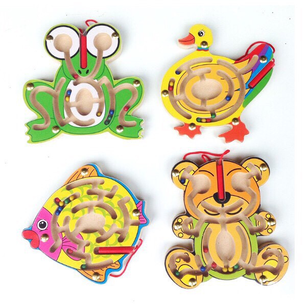 Đồ Chơi Trí Tuệ - Trò Chơi Mê Cung Gỗ Nam Châm Lăn Bi Cho Bé.