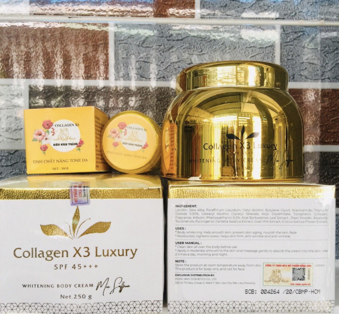 Combo dưỡng trắng da body 250g & kích trắng 30g collagen x3 luxury