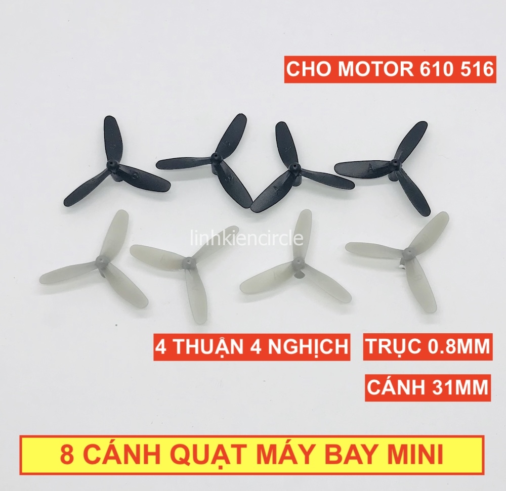 8 cánh quạt mini 31mm thuận nghịch trục 0.8mm cho motor 610 516 máy bay mini - LK0270