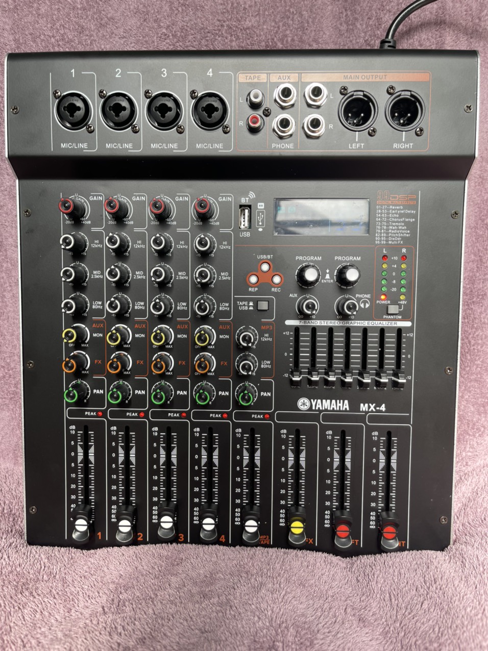 Trọn Bộ Mixer Liền Công Suất YAMAHA MX4 2033 Kết Nối Bluetooth 5.0 EQ Reverb Delay Echo 99 Hiệu Ứng 4 Cổng Vào Mic / Line Mono Hỗ Trợ Livestream Karaoke Loa kéo Sân Khấu Karaoke Gia Đình Bh 12T