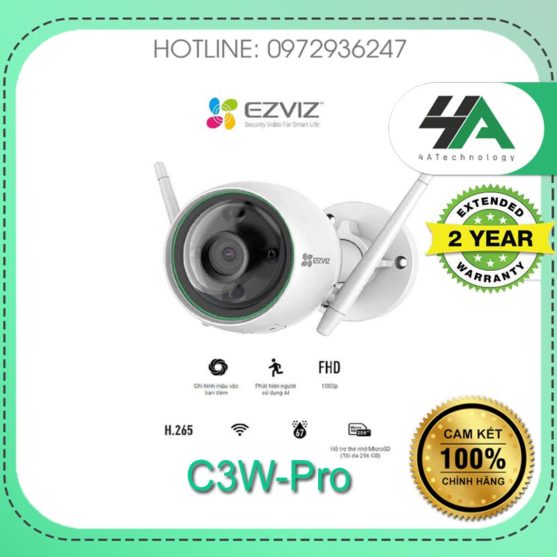 Camera ip wifi, màu ban đêm, báo động, đàm thoại ezviz c3w c3tn full color 3mp 4mp ngoài trời