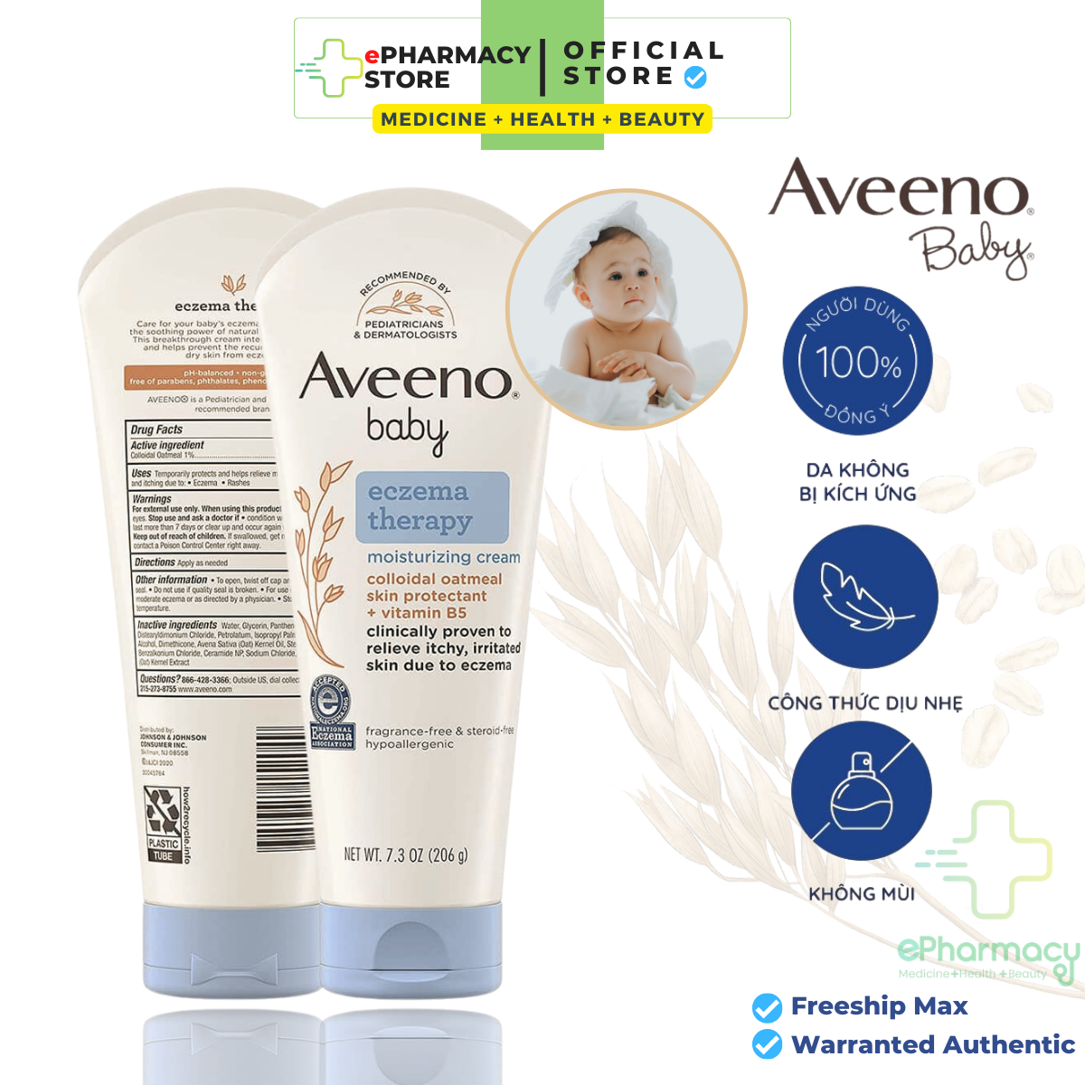 Kem dưỡng da chàm cho bé Aveeno Baby Eczema Therapy Moisturizing Cream Mỹ