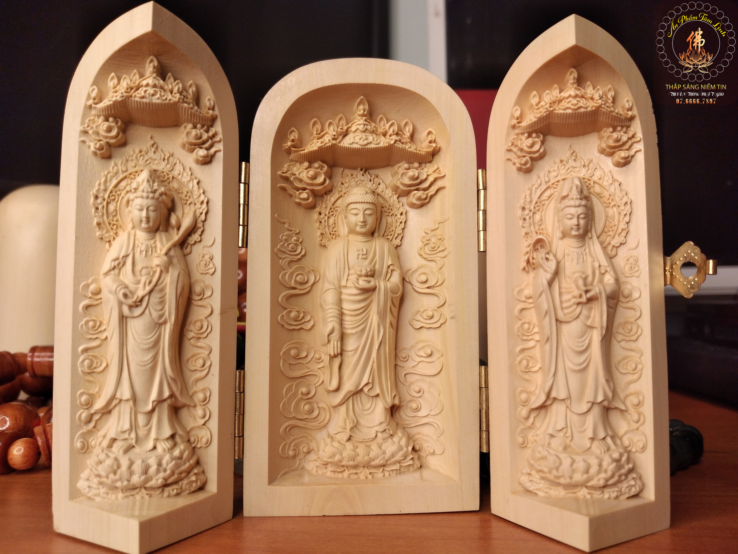 [HCM]Hộp Tượng Phật Tam Thánh Mini