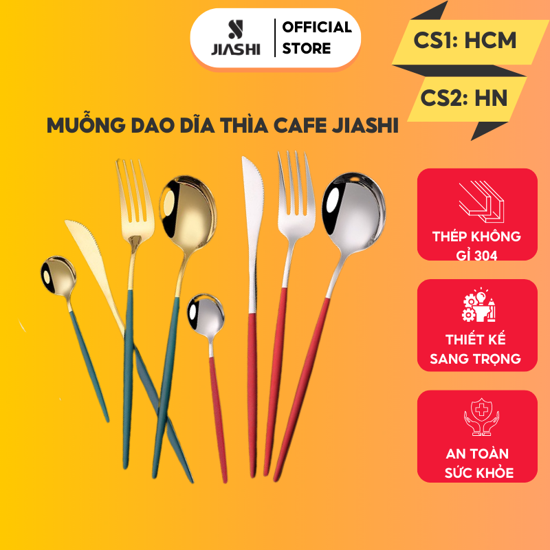 Muỗng dao nĩa thìa cafe Jiashi inox 304 cá nhân cơm trưa văn phòng dã ngoại cao cấp phủ bóng sang trọng tiện dụng MDD01