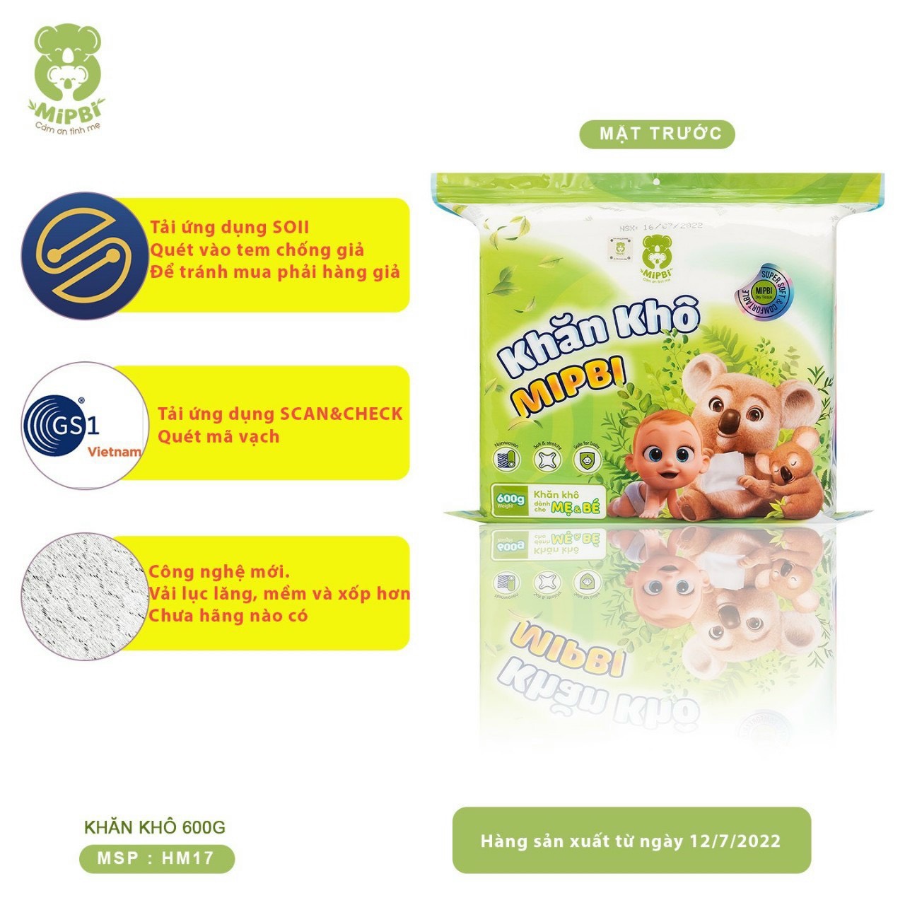 Khăn vải khô đa năng Mipbi 600g mẫu mới