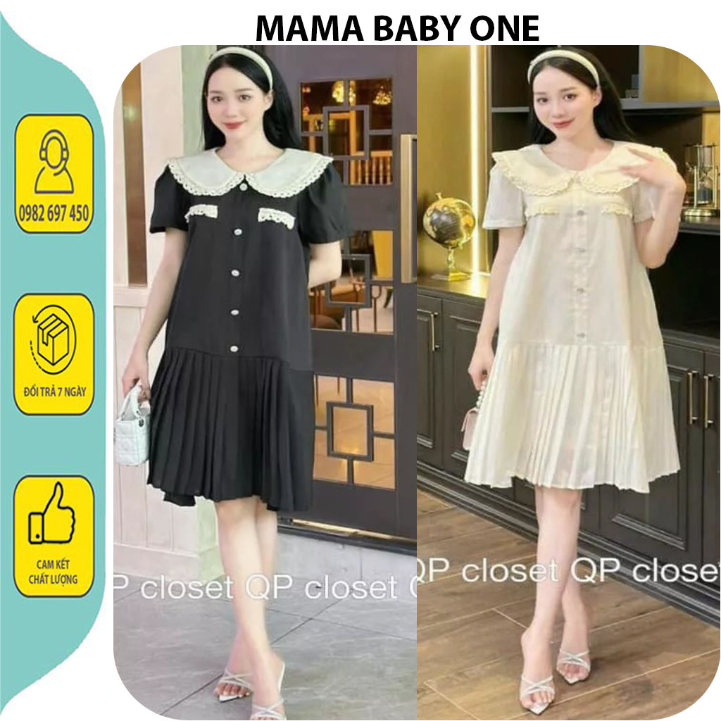 Váy đầm bầu công sở dự tiệc dạo phố -váy bầu thiết kế babaydoll cổ sen trắng đuôi cá xếp ly cực sang fresize