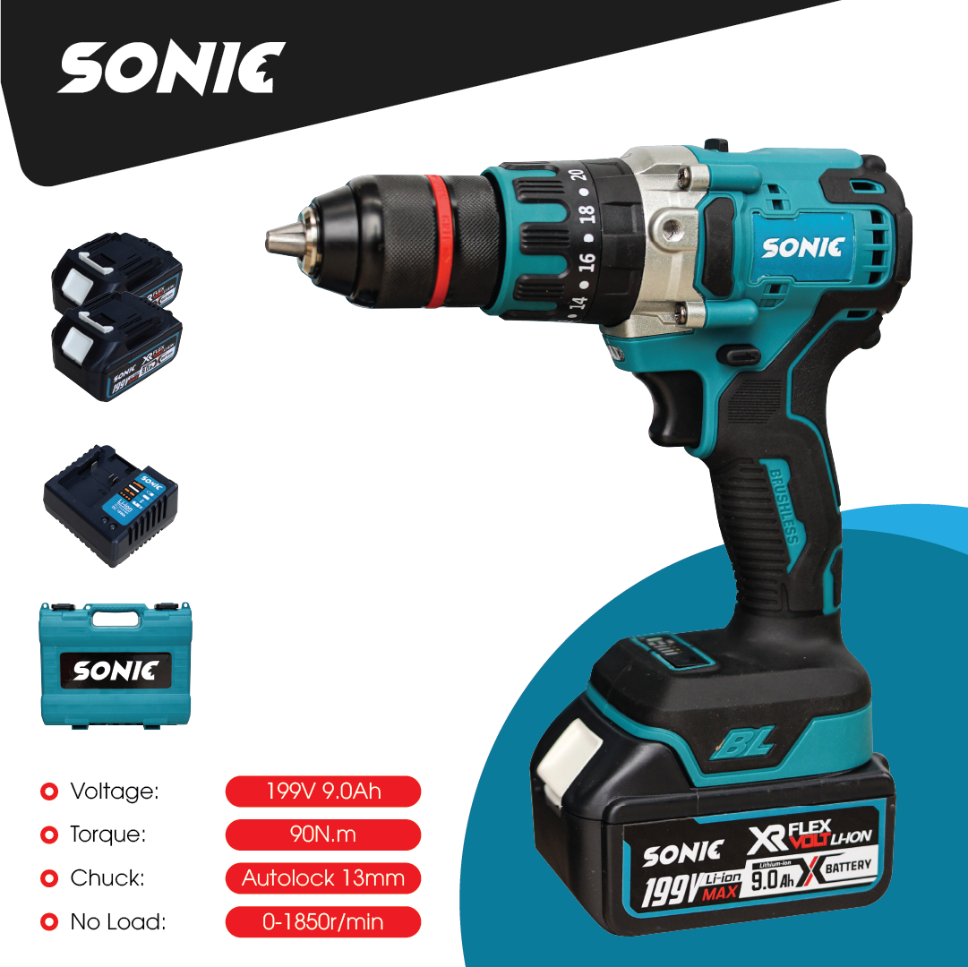 Máy Khoan Pin SONIC xanh - Lõi Đồng Có Búa - Ba Chức Năng - Máy bắn vít, máy khoan pin cầm tay, máy khoan cầm tay