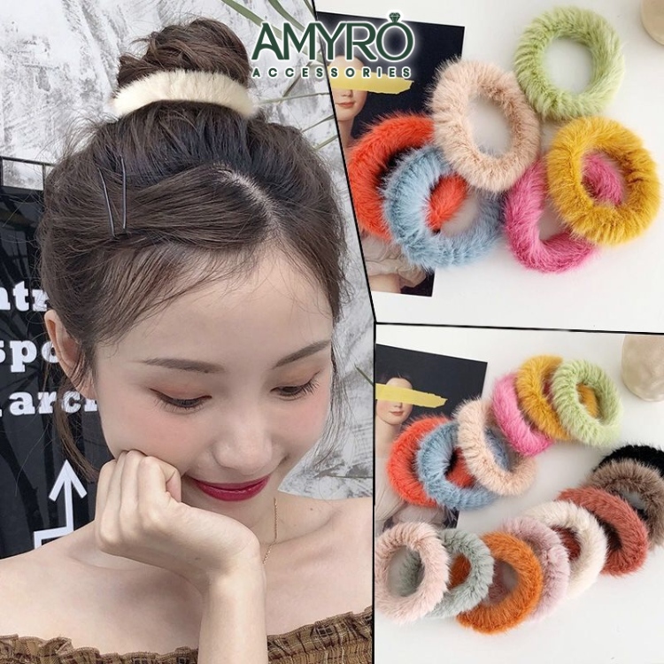 Dây buộc tóc phối lông nhung mềm mại nhiều màu sắc - cột tóc nữ co giãn phong cách thời trang amyro d08