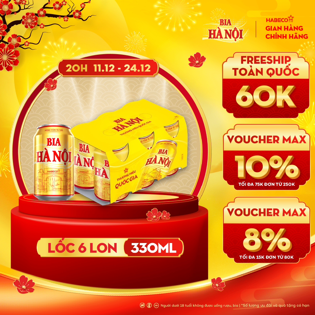 Lốc 6 lon Bia Hà Nội - HABECO (330ml/ lon)