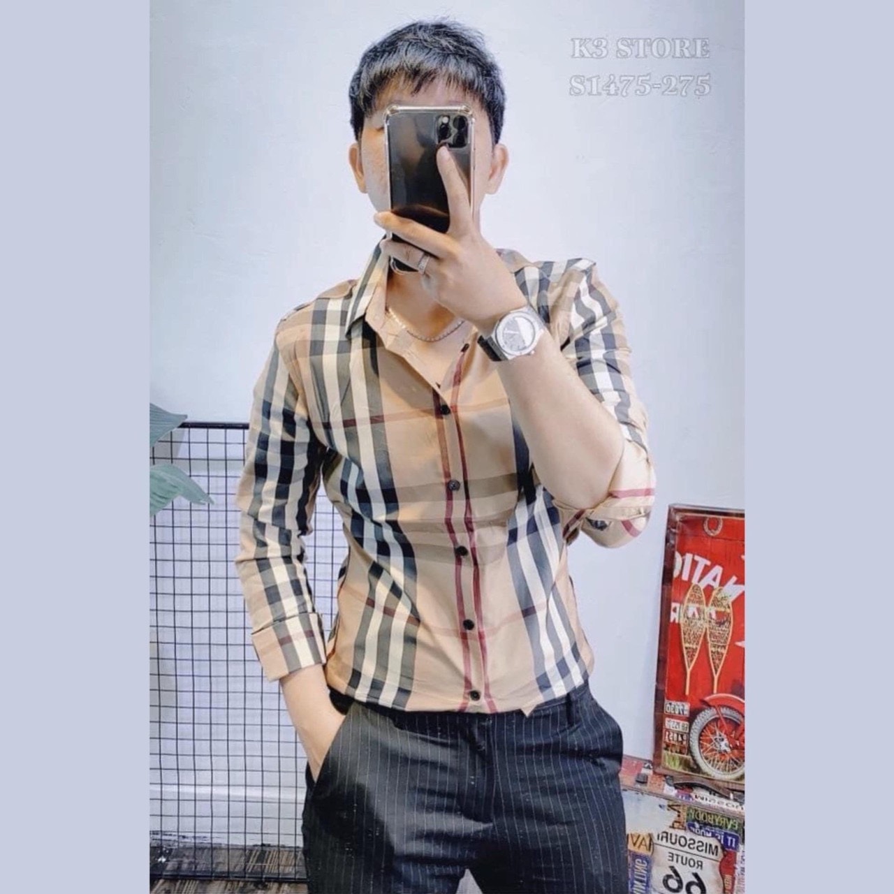 Áo sơ mi nam kẻ ô vuông siêu đẹp thời trang hàn quốc QJ845E