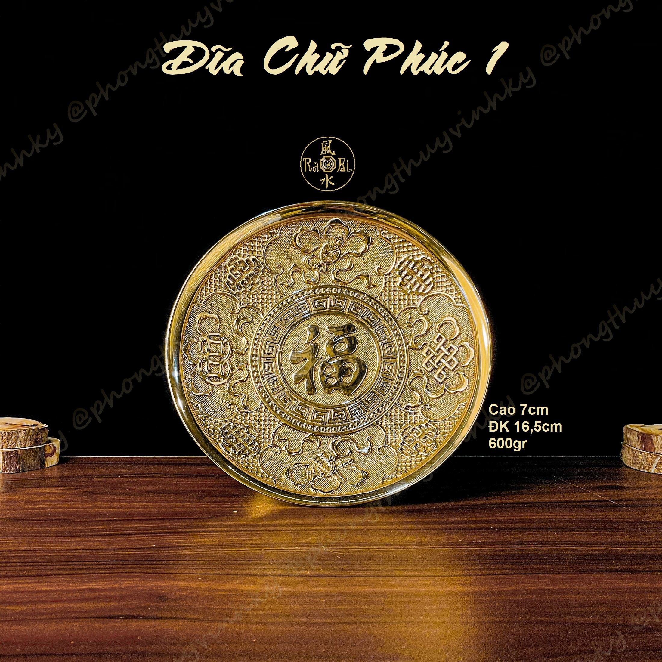 Dĩa Đồng chữ Phúc đường kính 16.5CM - Tượng Thờ Đồng Vĩnh Tiến Chất Lượng Cao