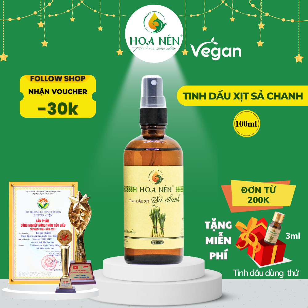 CHÍNH HÃNG- Tinh Dầu Xịt Sả Chanh 100ml - Hoa Nén - Khử mùi, đuổi muỗi, thơm phòng, an toàn cho sức khỏe