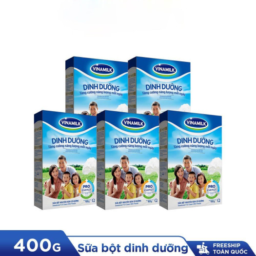 Combo 5 Hộp Sữa Bột Nguyên Kem Có Đường Vinamilk Dinh Dưỡng Hộp Giấy 400g