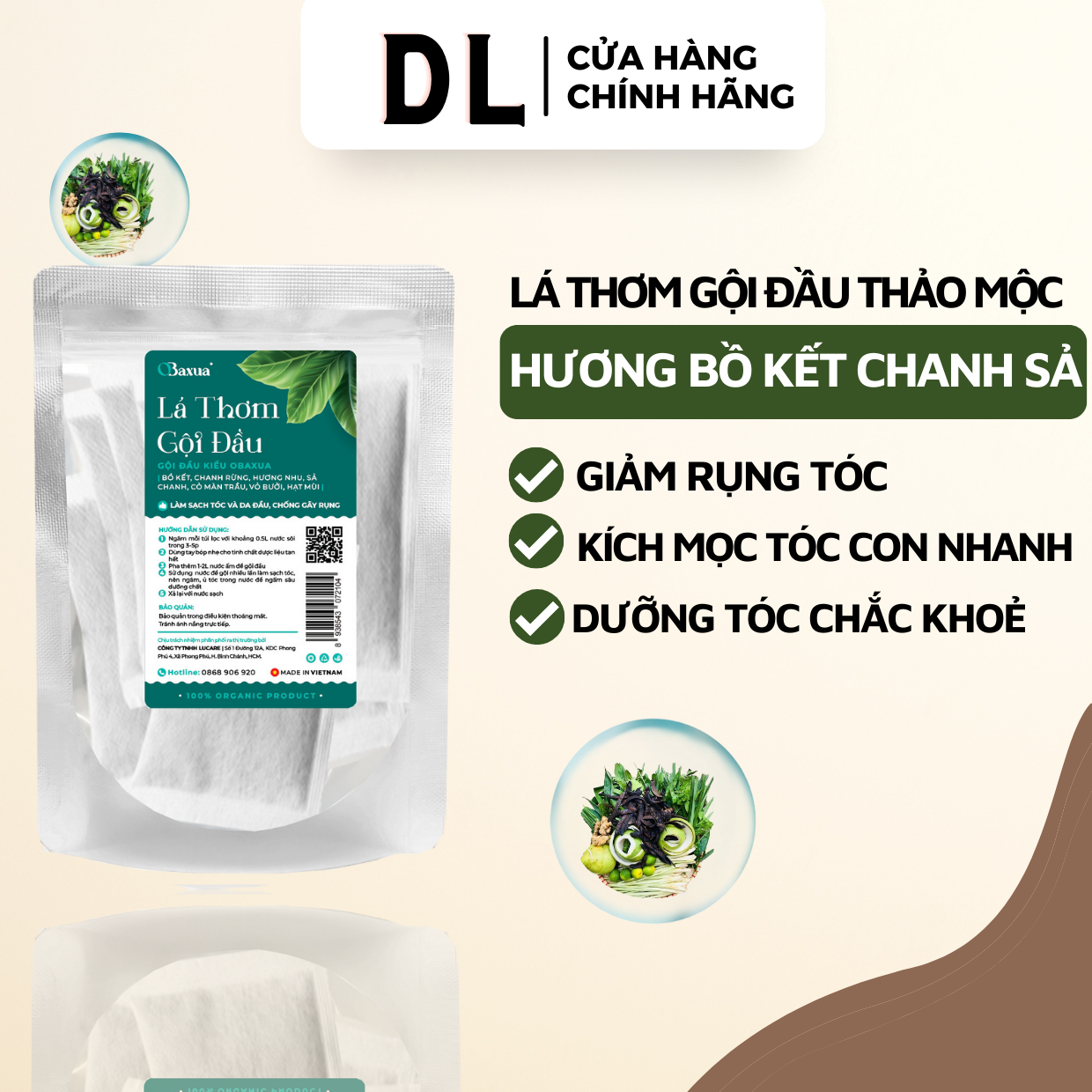 Túi lọc Thảo dược Gội đầu OBAXUA - Giúp Ngăn Gàu Hiệu Quả Làm Sạch Vảy Nấm, dầu gội giảm rụng tóc tóc kích mọc tóc Duy Trì Tóc Khỏe Đẹp Mềm Mại