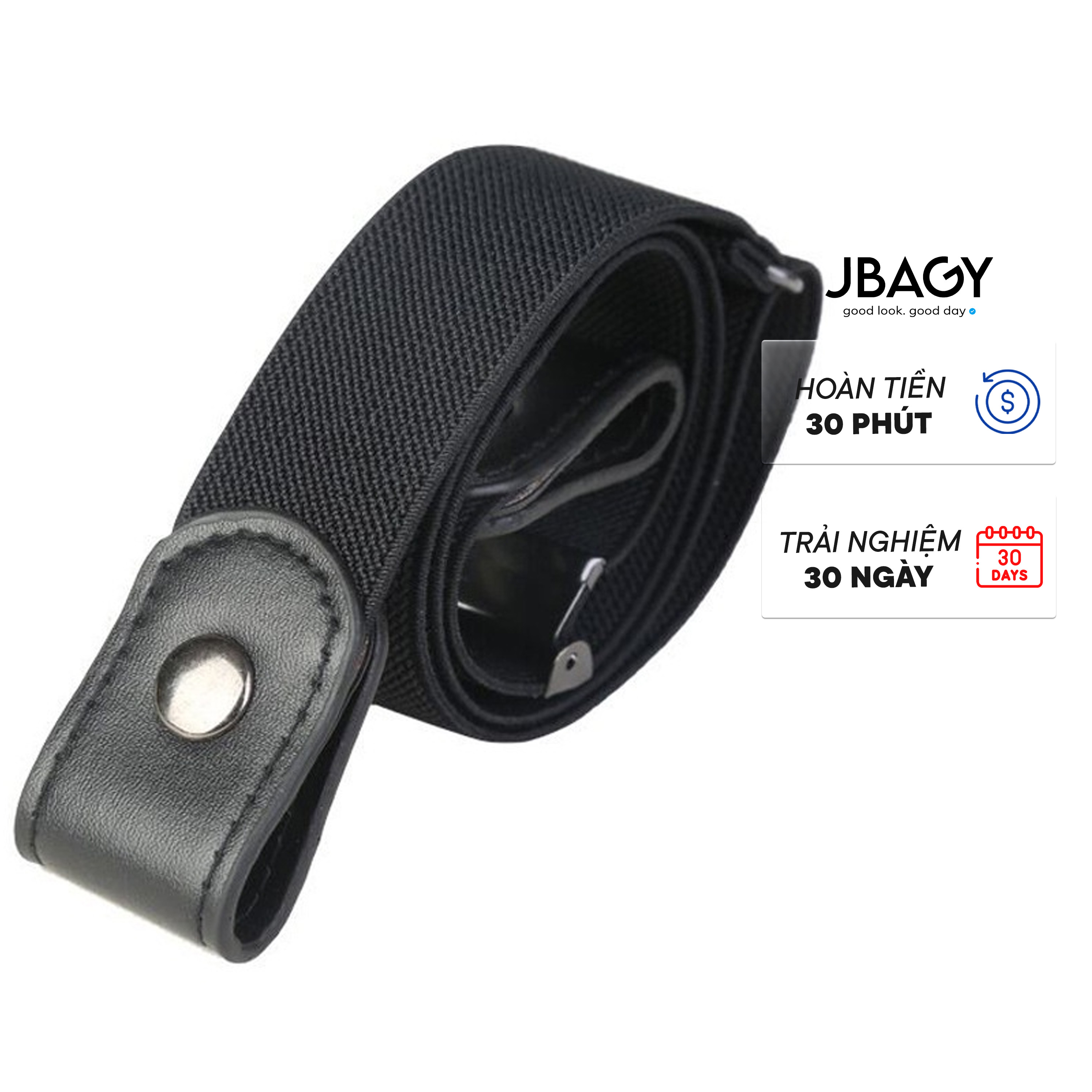 Dây nịt thắt lưng chun vintage nam nữ co giãn đen bấm cúc dễ dàng sử dụng thương hiệu JBAGY - TLC