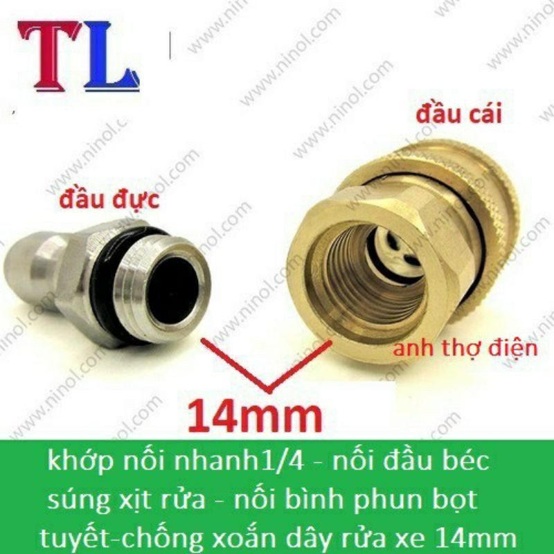 Bộ Khớp Nối Nhanh Ren 14Mm Cho Máy Rửa Xe (Khớp Nối Nhanh 1/4)