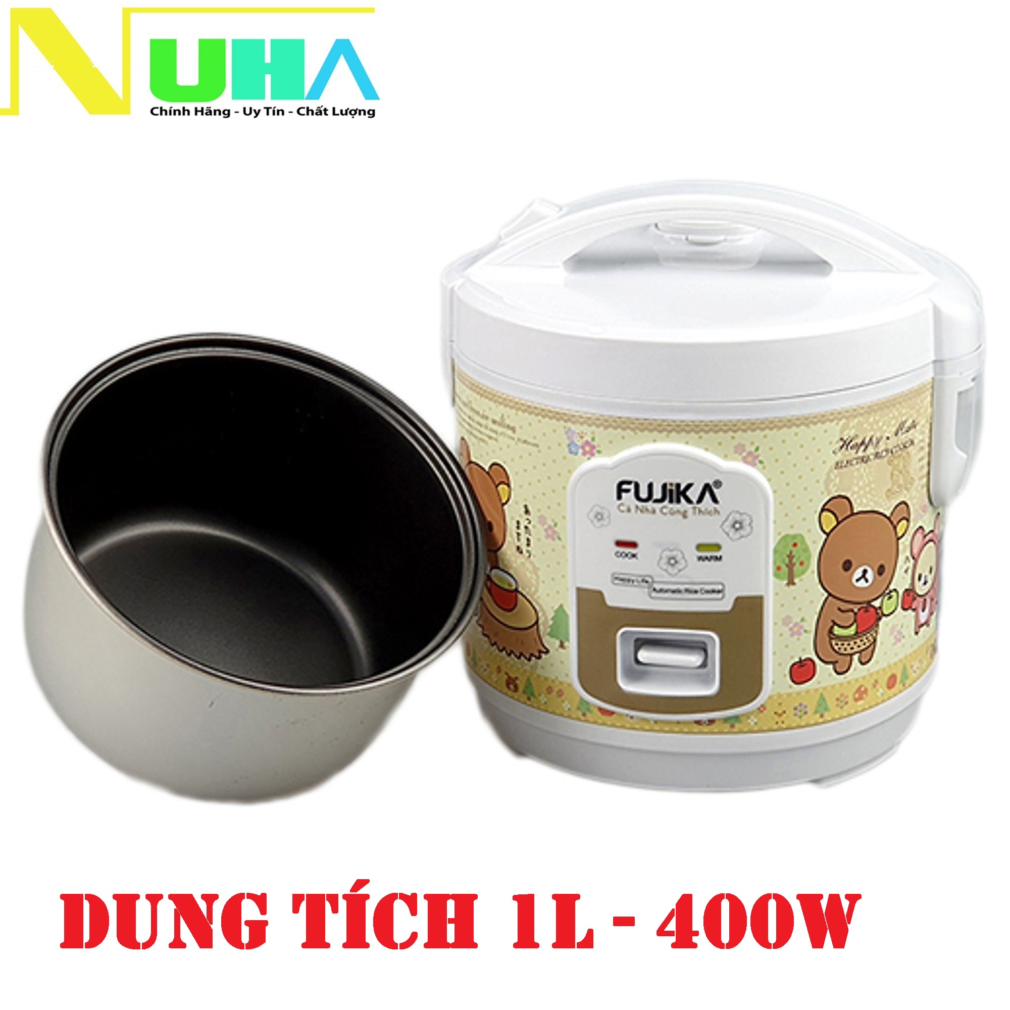 Nồi cơm điện 1l fujika công suất 400w- mẫu ngẫu nhiên, lồng men chống dính cho 2-3 người ăn