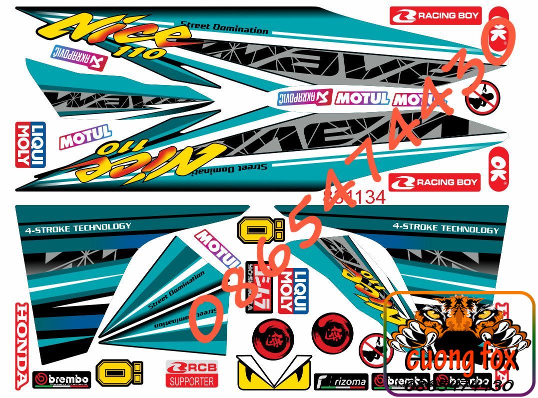Tem Decal . Tem Dán Xe .Tem Xe Wave 110 NICE Xanh Ngọc Tem Tự Chế . Tem Dán 3 Lớp Chống Phai Mã 831134