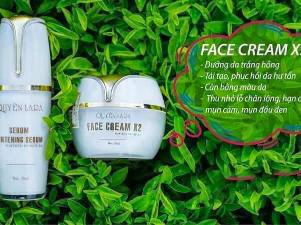 Chính hãng - combo kem dưỡng da face cream x2 & serum tái tạo da serum whiterning x2 quyên lara 30ml - giúp dưỡng trắng da, căng mịn