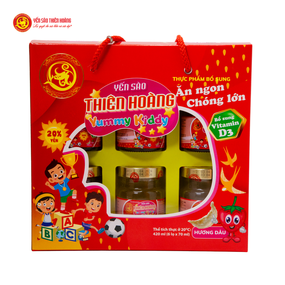 COMBO 2 YUMMY KID Nước yến sào Thiên Hoàng 20% cho bé yêu VỊ DÂU (12 lọ)