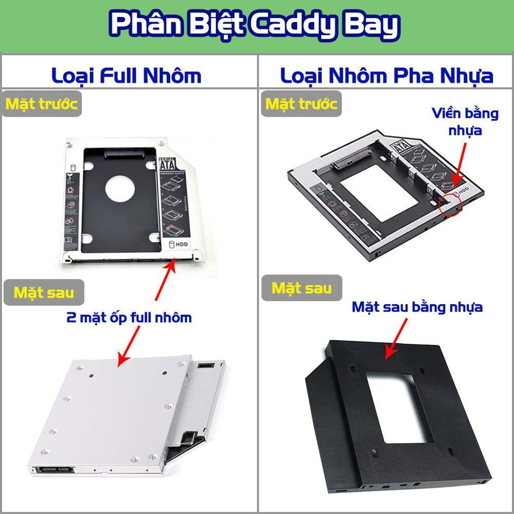Caddy Bay SATA 3.0 9.5mm gắn thêm ổ cứng HDD SSD cho Laptop Tặng Tovit full nhôm