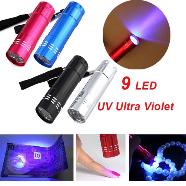 Đèn pin uv led 9 bóng soi giấy tờ, tiền giả, tem nhãn
