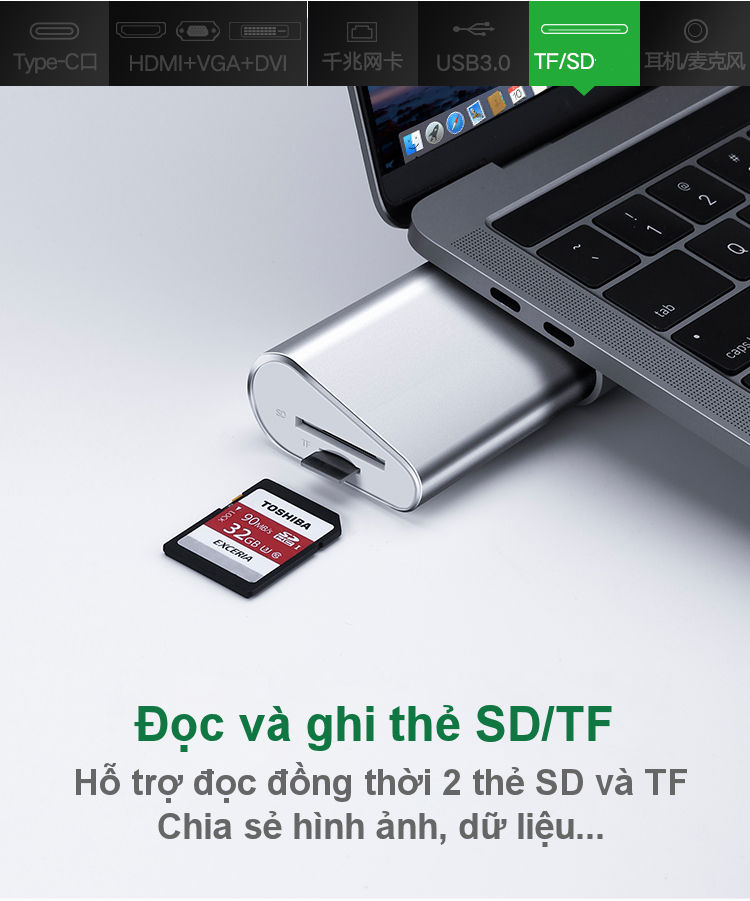 Bộ chuyển đổi đa năng USB type C hỗ trợ 13 cổng đầu ra, cáp dài 0.5m UGREEN MM131 Bộ chuyển đổi đa năng USB type C hỗ trợ 13 cổng đầu ra, cáp dài 0.5m UGREEN MM131