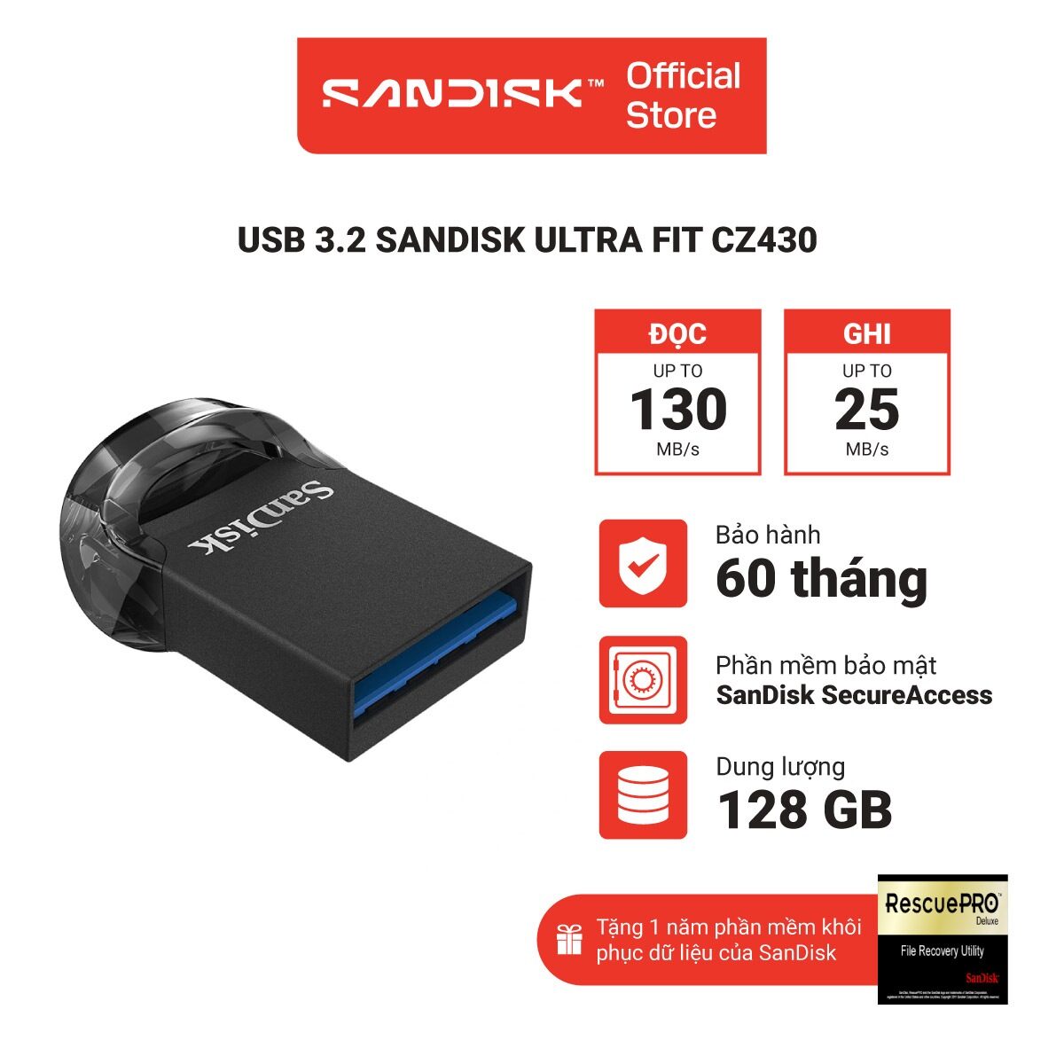 USB 3.2 SanDisk Ultra Fit CZ430 32GB - 64GB - 128GB