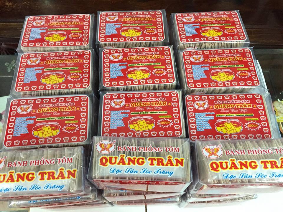 Bánh phồng tôm vuông Sóc Trăng-Hiệu Quãng Trân Cô Cấm-Loại cao cấp hộp đỏ