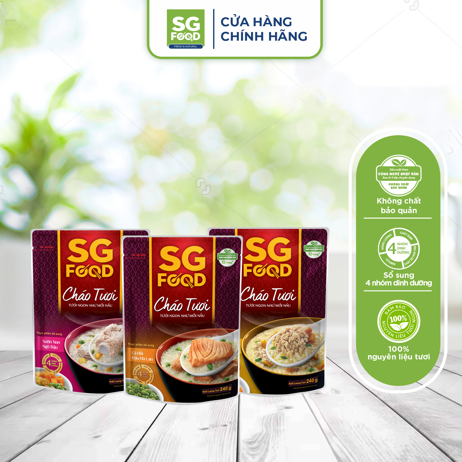 Lốc 31 - Cháo Tươi Sài Gòn Food 240G (Thịt Bằm, Sườn Non, Cá Hồi)