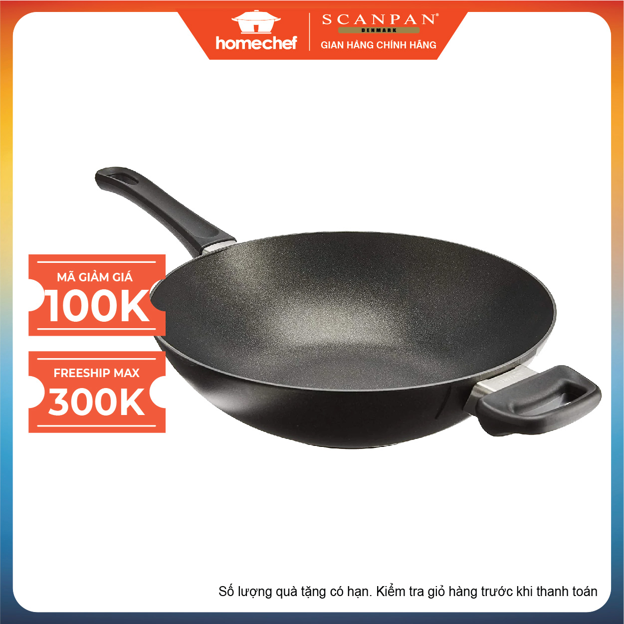 Chảo xào sâu lòng chống dính Scanpan Classic 28cm dùng bếp ga, bếp hồng ngoại, bảo hành 3 năm, sản xuất Đan Mạch - 28301204
