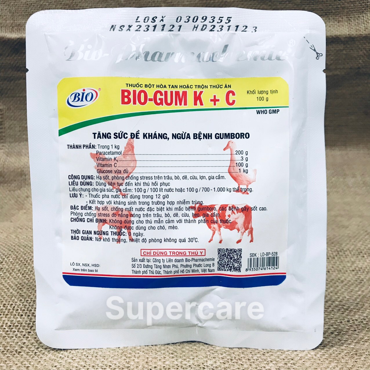 [Hoàn tiền 10%] [CÓ HỎA TỐC] Bio Gum K+C 100gr - Ngừa Gumboro, Tăng Sức Đề Kháng Trên Gia Súc, Gia Cầm