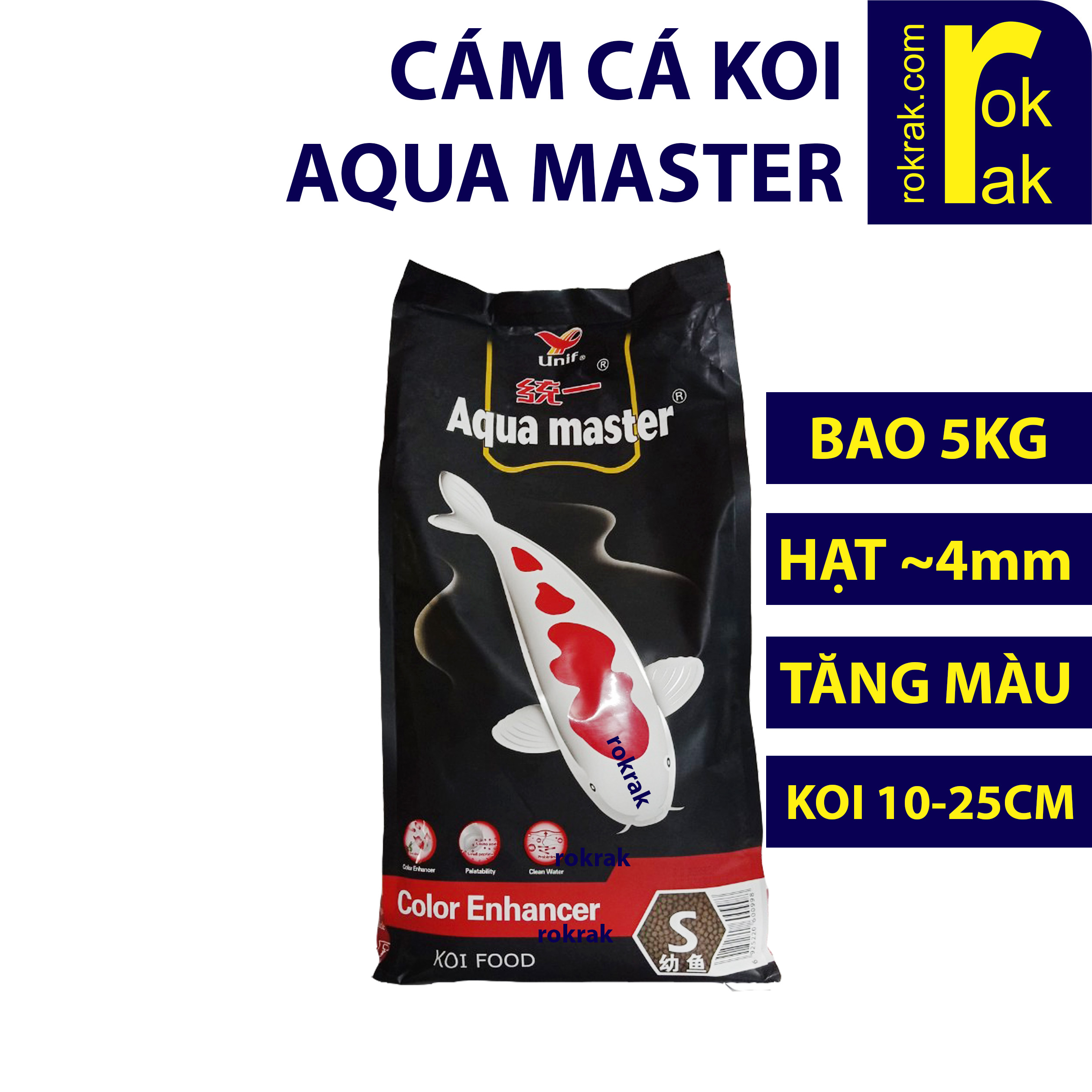 Thức ăn cá Aqua master bao 5kg Aquamaster COLOR ENHANCER size S cho Koi