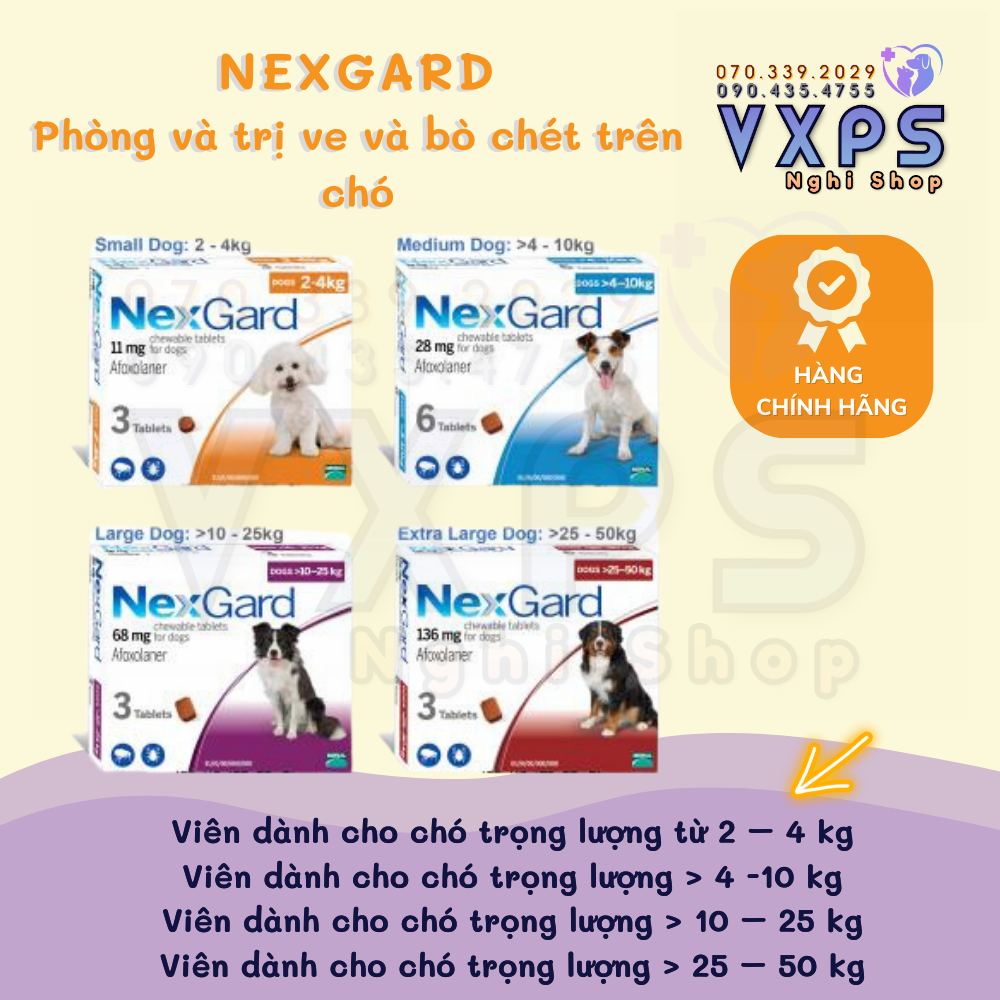 [GIẢM ĐẾN 20% Ở XU] 1 Viên nhai loại bỏ ve rận cho chó Nexgard No Box