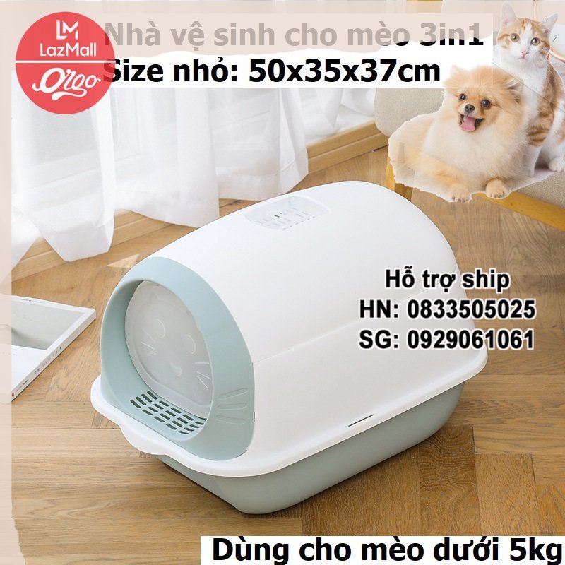 Orgo - (3in1) Nhà vệ sinh cho mèo nhỏ dưới 4kg dạng hộp kín 3 trong 1 kiêm khay đựng cát và Tặng xẻng xúc cát mèo