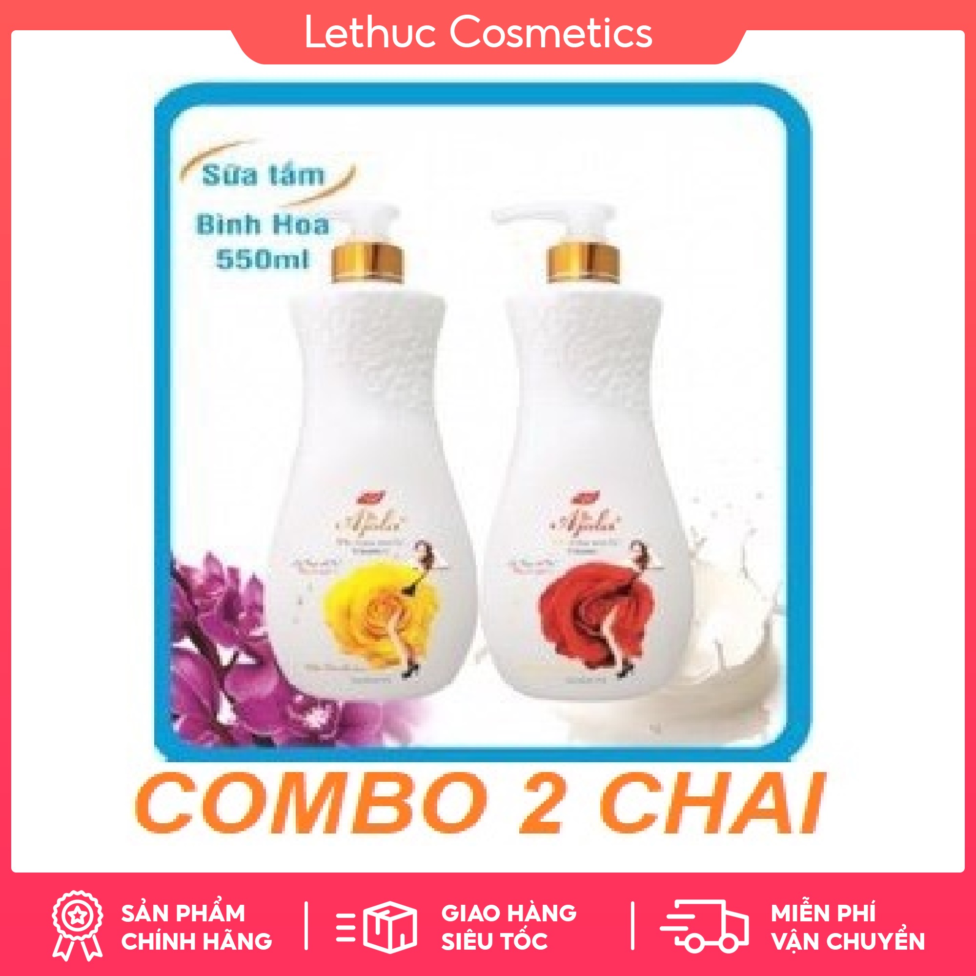 Combo 2 Sữa tắm trắng da Cao Cấp AJOLA Vitamin E xuất Pháp chai khổng lồ