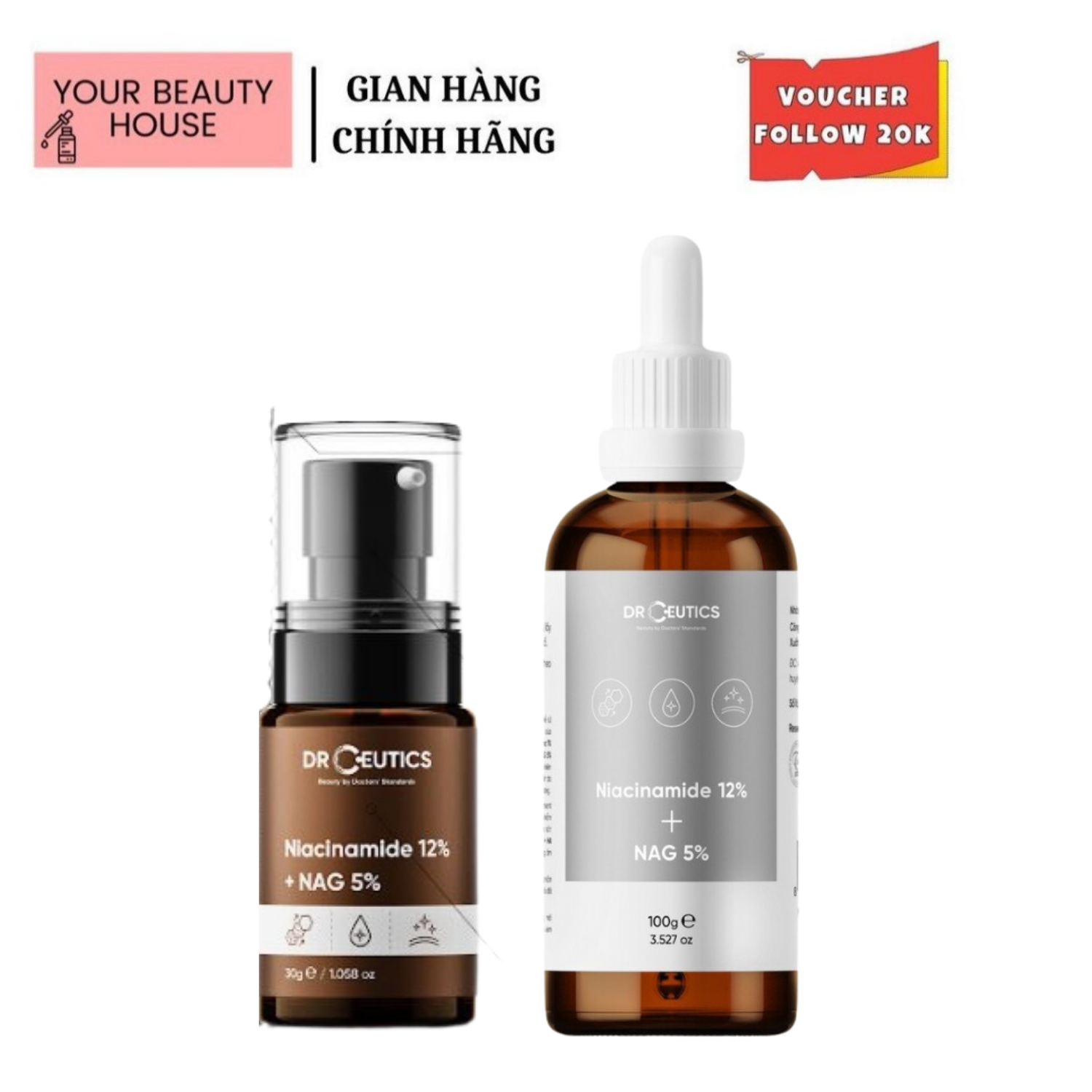 [DrCeutics] Serum Niacinamide 12% + NAG 5% Giảm Thâm Sáng Da Kiềm Dầu