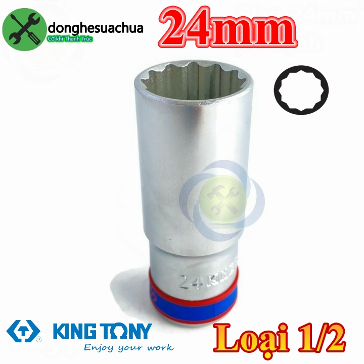 Tuýp 24mm 1/2 kingtony 423024m loại dài 77mm 12 cạnh màu trắng