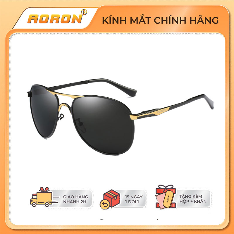 Kính mát nam cao cấp aoron, kính râm nam phân cực chống uv400, kính nam thời trang đẹp lái xe gọng kính hợp kim siêu bền nhẹ - ak124