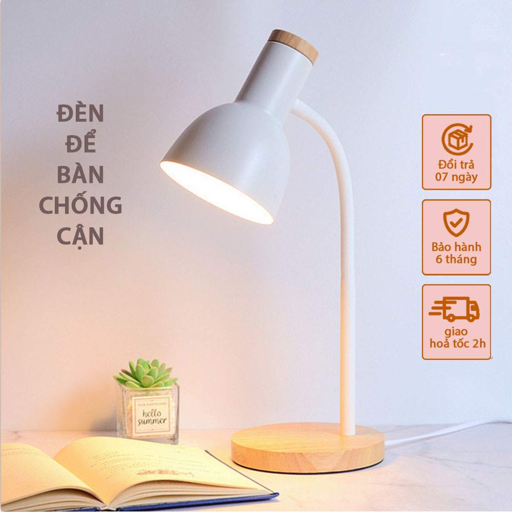 Đèn để bàn học chống cận đế gỗ bóng led