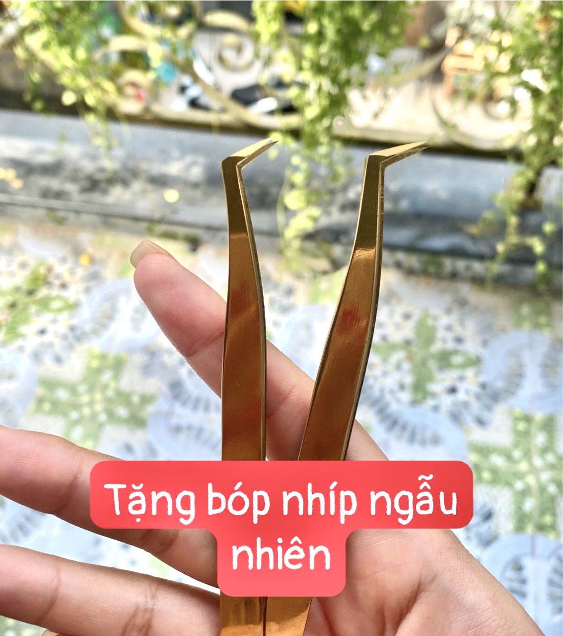 Nhíp nối mi volume vàng mũi vuông _dụng cụ nối mi