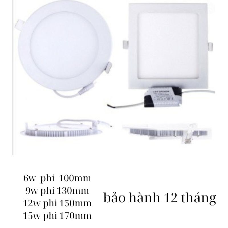 Đèn Led âm trần siêu mỏng 6w 9w 12w 18w ánh sáng trắng, vàng chiếu sáng
